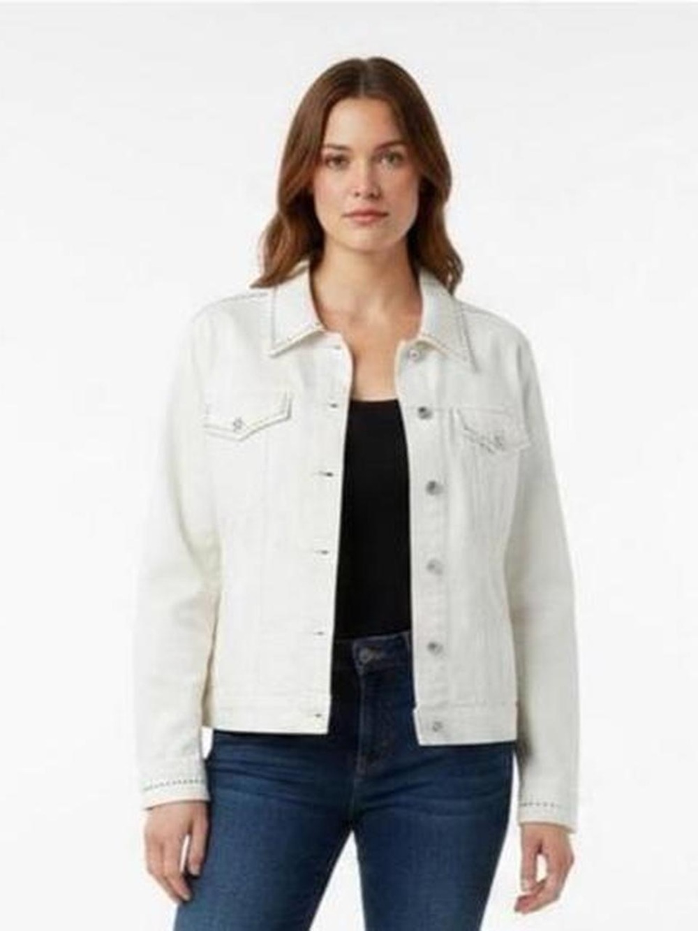 Christine Alexander Off-White Rhinestone Trim Denim Jacket